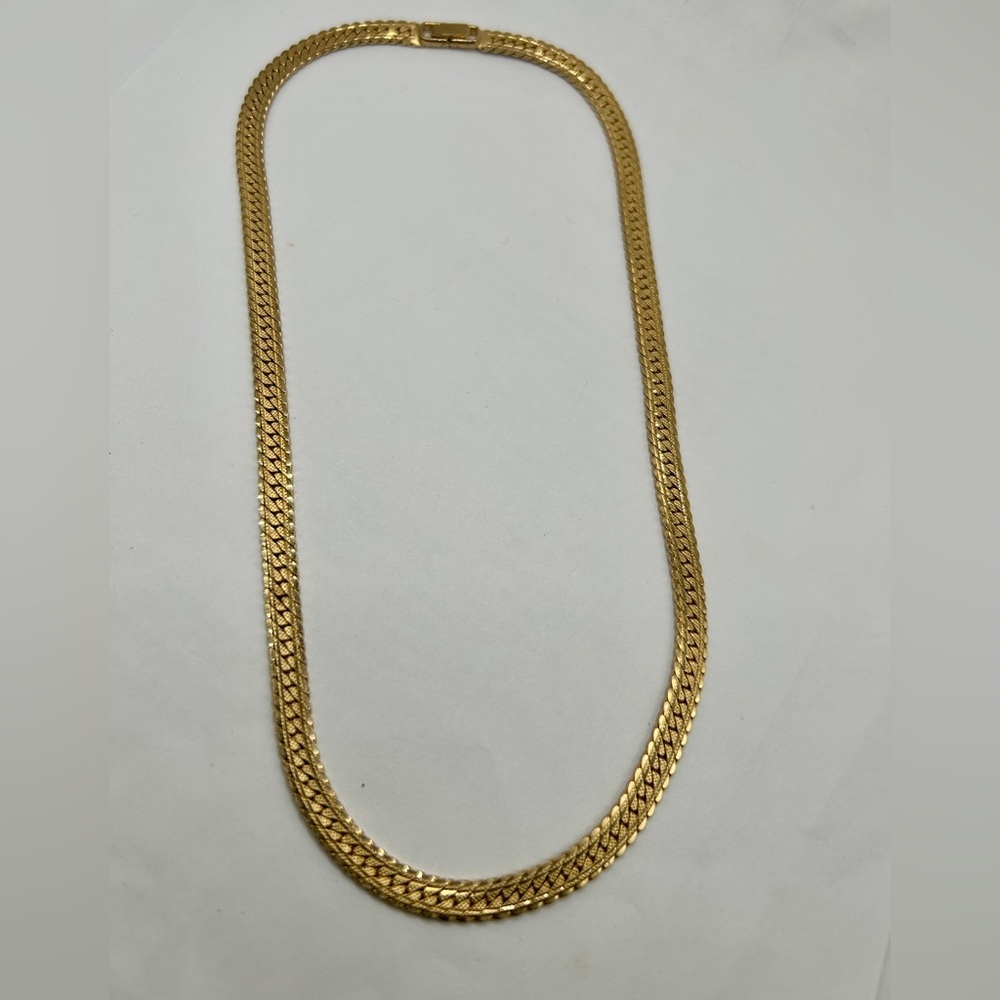 Vintage Herringbone 10k Gold-Plated Chain Necklace SZ 19” Unisex Style - Picture 2 of 12